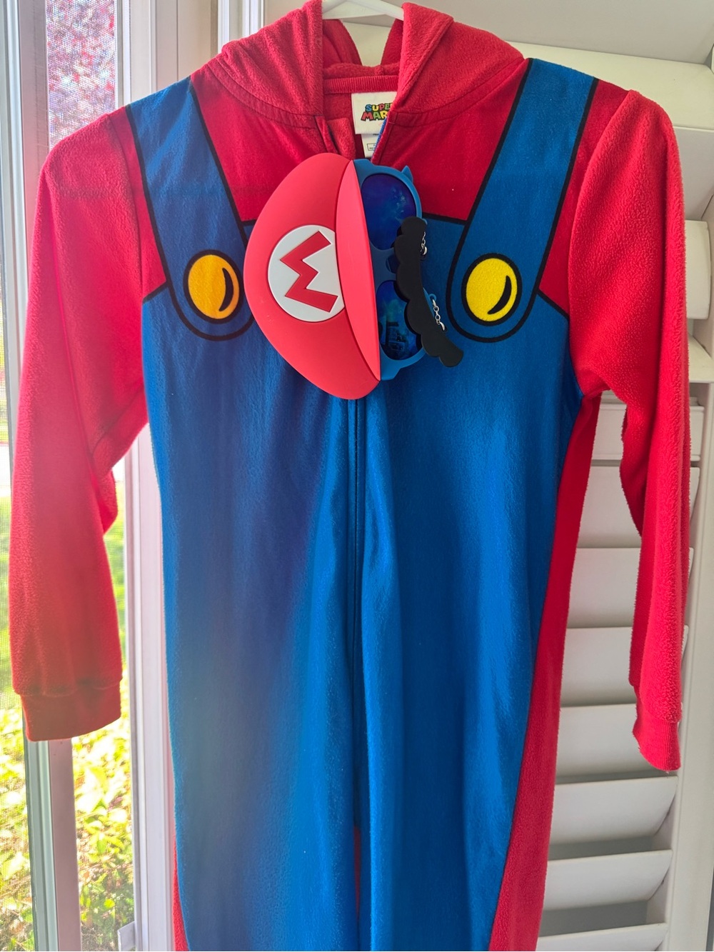 Nintendo Super Mario Red & Blue Kids Costume Hoodie w/ hat/mustache glasses